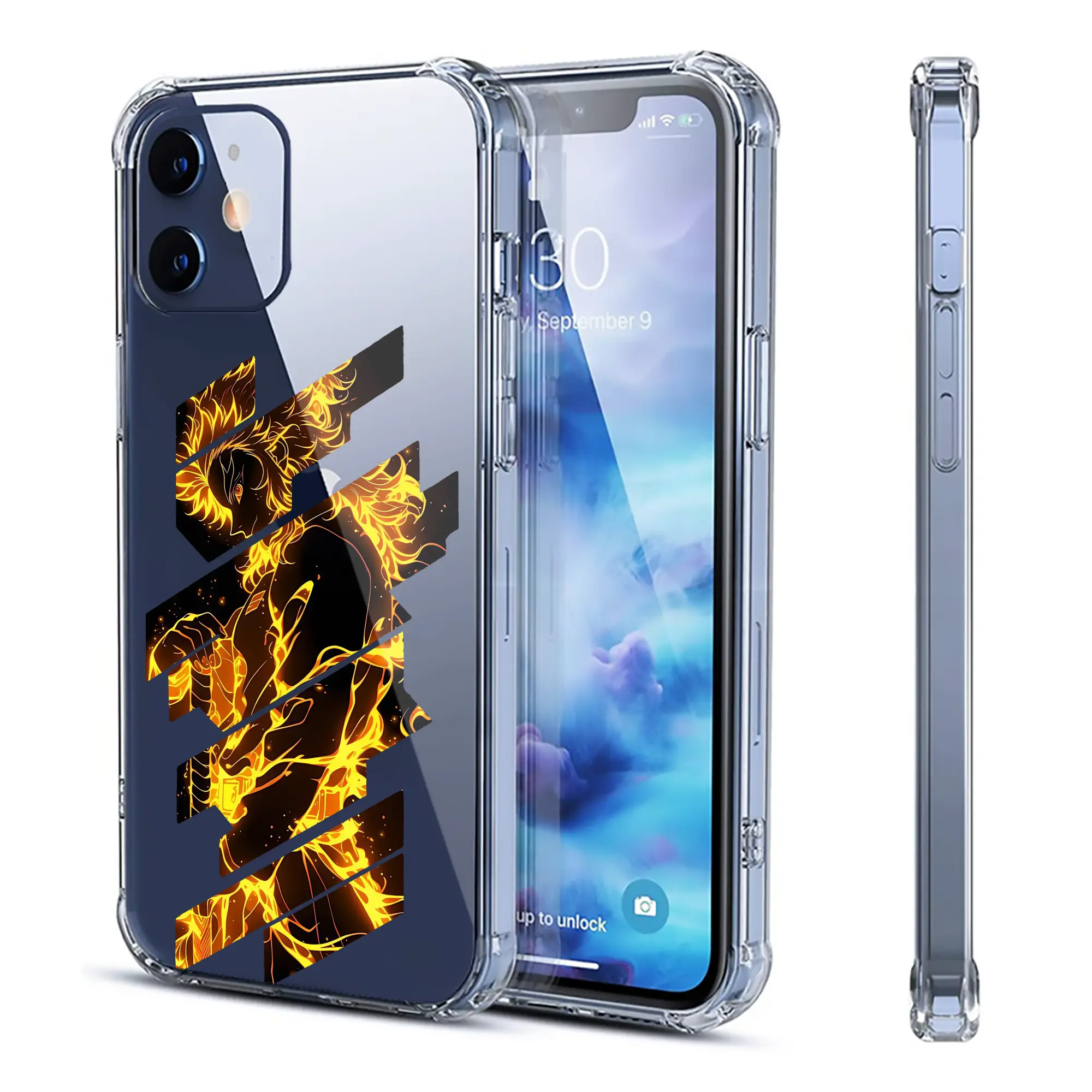 鬼滅の刃 グッズ,煉獄 杏寿郎 - IPhone 12シリーズ対応 ・ 透明スマホケース ・ クリアソフトケース ・ TPU素材 ・ 耐衝撃 ・ 高密着 ・ 防汚 防指紋 ・ 簡単着脱